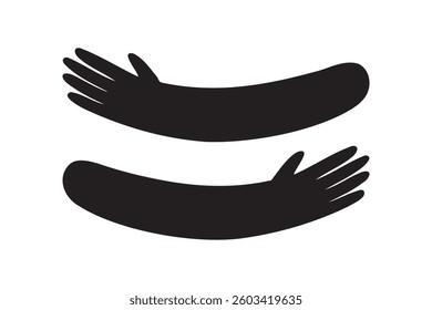 Hug hands logo icon. Hugs silhouette shape cartoon sign. Cute care design decorative element. Vector illustration