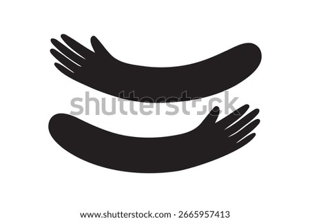 Hug hands logo icon. Hugs silhouette shape cartoon sign. Cute care design decorative element. Vector illustration