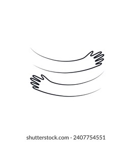 Hug hands logo icon sign Cute cartoon design Mercy concept Decorative element Doodle linear abstract style Fashion print for clothes greeting invitation card flyer banner poster cover brochure book ad