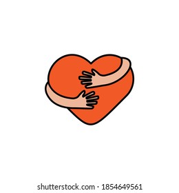 hug heart, after coronavirus line illustration icon. Signs and symbols can be used for web, logo, mobile app, UI, UX