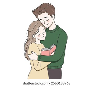 Hug and Hold: A Romantic Gesture for International Hug Day vector illustration on white background.