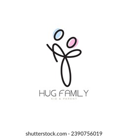 Hug icon logo design for happy family moment or people care with partner in luxury monoline style