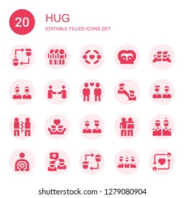hug icon set. Collection of 20 filled hug icons included Friendship, Friends, Friend