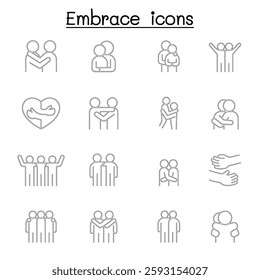 Hug icon set in thin line style