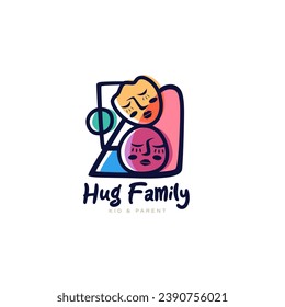Dibujo de diseño con el logotipo de afecto de los niños abrumadores y padres con el concepto de estilo de línea abstracta