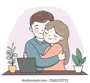 Hug of love and affection. International Hug Day vector illustration on white background.