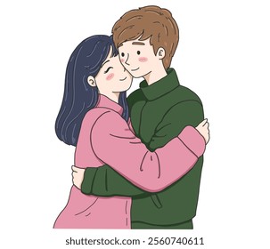 Hug of love and affection. International Hug Day vector illustration on white background.