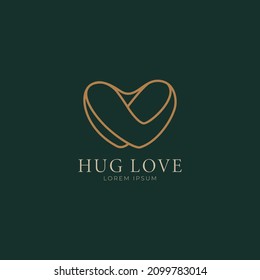 Hug Love icon line logo in premium luxury style. Heart shape icon with arm concept design. Elegant logo for mental care clinic, volunteer, couple, or relationship.