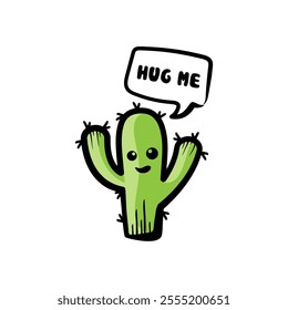 The Hug Me Cactus Cartoon Design adds a fun and quirky twist to the classic desert plant, turning the prickly cactus into a lovable, huggable character.