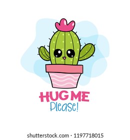 Hug Me Please! with Cactus Vector Illustration