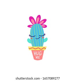 Hug me pretty cactus. Cute cacti vector illustration