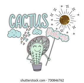  hug me slogan with cute cactus, hand drawn style . vector illustration