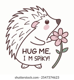 Hug Me, I'm Spiky: Cute Hedgehog with Flower Vector Design