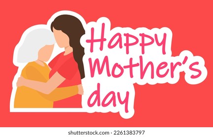 Hug mother's and daughter. Banner for Mother's Day. Vector illustraiton.