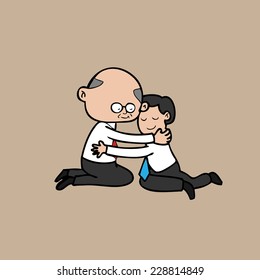 Hug office boss and businessman cartoon vector