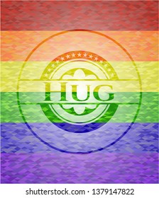 Hug on mosaic background with the colors of the LGBT flag