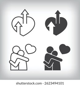 Hug and raise heart artistic design. Simple linear and flat artistic family icon set.