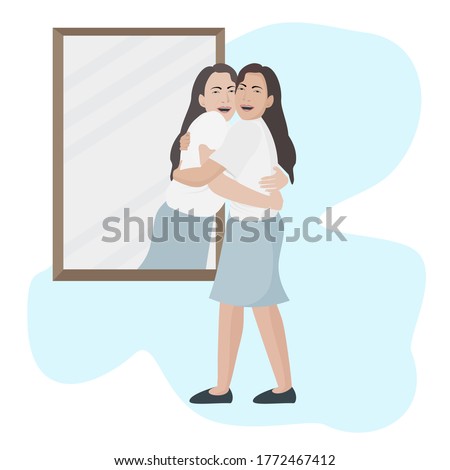 Hug and say love yourself on a bad day When life meets disappointment, defeat, and regret. Having someone give you a warm hug is a wonderful thing.