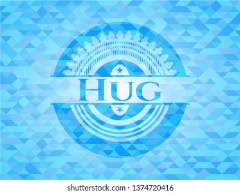 Hug sky blue emblem with triangle mosaic background