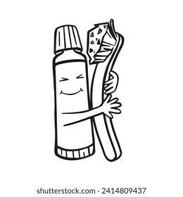hug toothbrush and toothpaste oral hygiene, vector