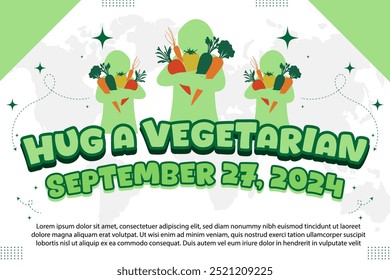 Hug A Vegetarian Day – September 27, 2024, Attractive design, can be used on all social media platforms, beautiful color combination, get it now for the first purchase.