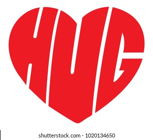 hug word made in shape of a heart