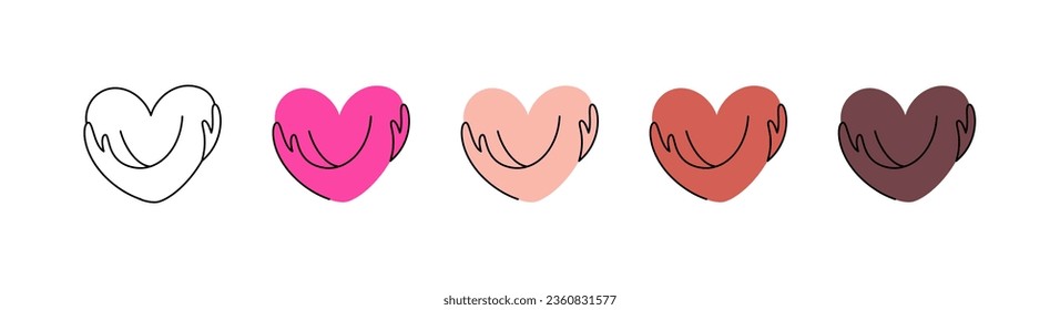 Hug yourself. A heart with hands. A metaphor for loving yourself.	
