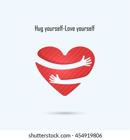 Hug yourself logo.Love yourself logo.Love and Heart Care logo.Heart shape and healthcare & medical concept.Vector illustration