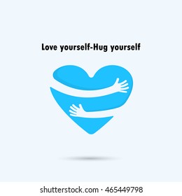 Hug yourself logo.Love yourself logo.Love and Heart Care logo.Heart shape and healthcare & medical concept.Vector illustration