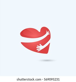 Hug Yourself Logo.Love Yourself Logo.Love And Heart Care Icon.Heart Shape And Healthcare & Medical Concept.Vector Illustration