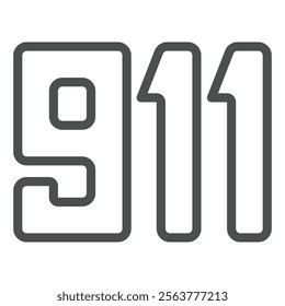 Huge 911 numbers text line icon, emergency service concept. Vector graphics. Ambulance, firefighters, police support sign on white background, outline style icon for mobile or web design