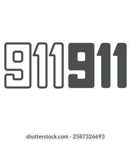 Huge 911 numbers text line and solid icon, emergency service concept. Vector graphics. Ambulance, firefighters, police support sign on white background, outline style icon for mobile or web design