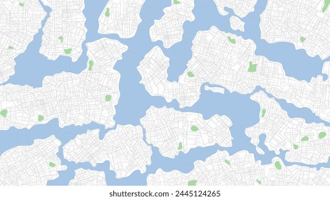 Enorme mapa abstracto de las ciudades. Parques, curso de agua, flujo de agua, río azul sobre fondo blanco hoja de ruta. Ilustración vectorial, silueta detallada