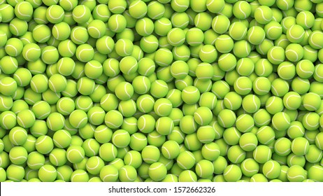 Huge amount of greed tennis balls lying in a pile. Realistic vector background - Shutterstock ID 1572662326