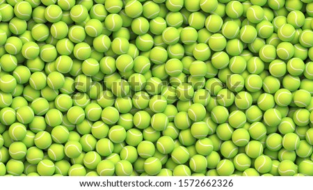 Huge amount of greed tennis balls lying in a pile. Realistic vector background