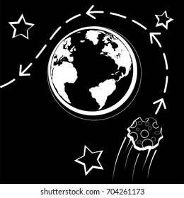 A huge asteroid florence flies next to the planet Earth. The probability of a worldwide catastrophe. Copy space.
