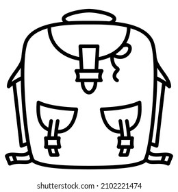 A huge backpack for the mighty traveler. A large backpack with pockets with belt fasteners. Vector icon, outline, isolated. Editable stroke