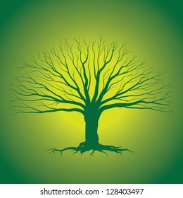 Huge bald green tree - detailed vector illustration symbolizing harmony with nature