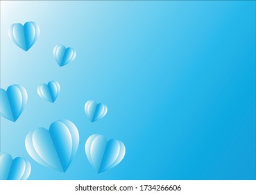 Huge big large small mini hearts in White and Blue Color with layers of heart with the paper cut design  on gradient blue showing out love on valentines, love occasion for romantic occasion