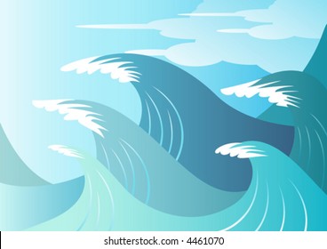 Huge blue surf waves about to break