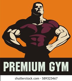 huge bodybuilder posing, vector image