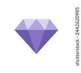 Huge bright purple gem vector flat illustration. Jewellery diamond crystal carat symbol of richness and financial independence isolated. Large beauty gemstone glossy luxury treasure gift. Royal jewel