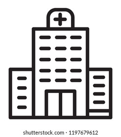 A huge building with a plus sign representing it is a medical building