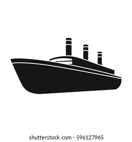 Huge cargo black liner. Ship for transportation of heavy thunderstorms on the sea and the ocean. Ship and water transport single icon in black style vector symbol stock illustration.
