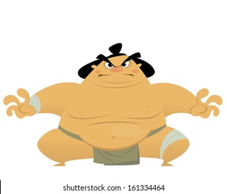 Huge cartoon angry sumo wrestler ready to fight