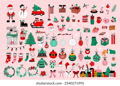 Huge Christmas collection in hand drawn colorful style