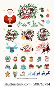 Huge Christmas elements. Merry Christmas typographic sings and labels,
Great for unique invitations cards, greetings, decorations, stickers.
Illustrations on a white background. - Easy editable