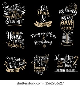 Huge  Christmas quotes collection isolated on black. Vector