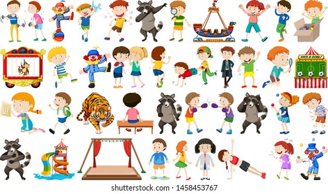 Enorme colección de circo con animales mixtos, personas, payasos y paseos ilustrados