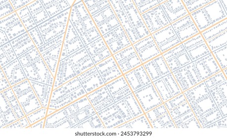 Enorme vista de la ciudad. tablero de Pistas de Locación. Hoja de ruta. Calles y manzanas de la ciudad, datos de distancia de ruta, giros de ruta y etiqueta o marca de destino. Ilustración vectorial